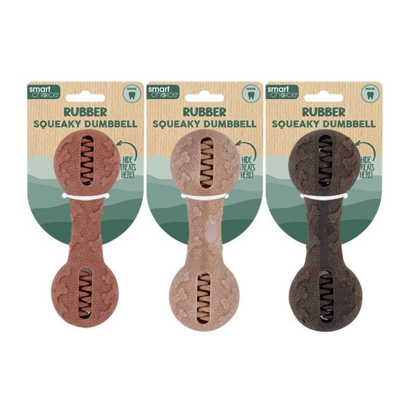 Smart Choice Wooden & Rubber Dumbbell Dog Toy – Treat Hiding, Chew-Friendly, Squeaky Fun