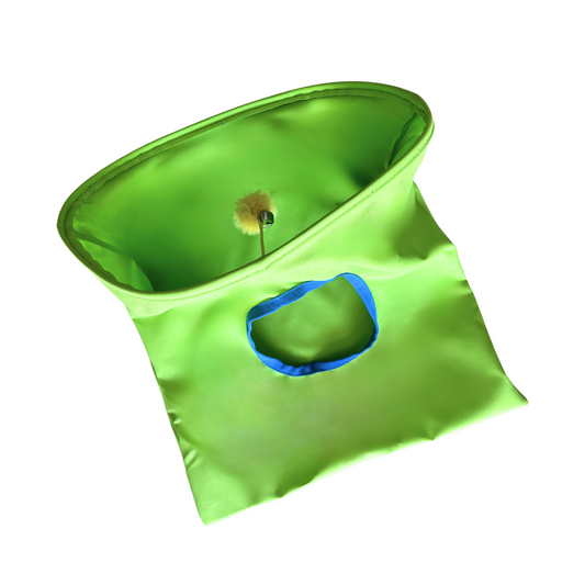 MyMeow Interactive Cat Play Sack – Peek-a-Boo Tunnel Toy with Bell Ball – Green