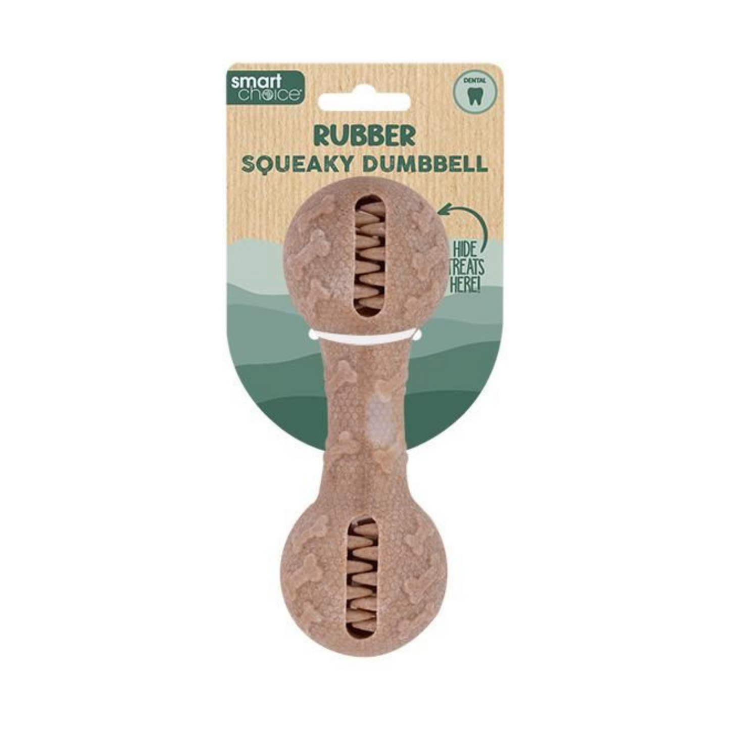 Smart Choice Wooden & Rubber Dumbbell Dog Toy – Treat Hiding, Chew-Friendly, Squeaky Fun
