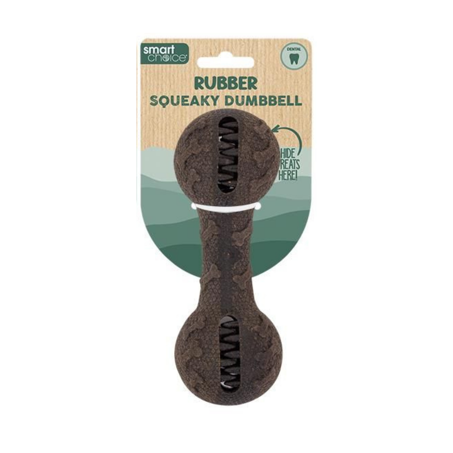 Smart Choice Wooden & Rubber Dumbbell Dog Toy – Treat Hiding, Chew-Friendly, Squeaky Fun