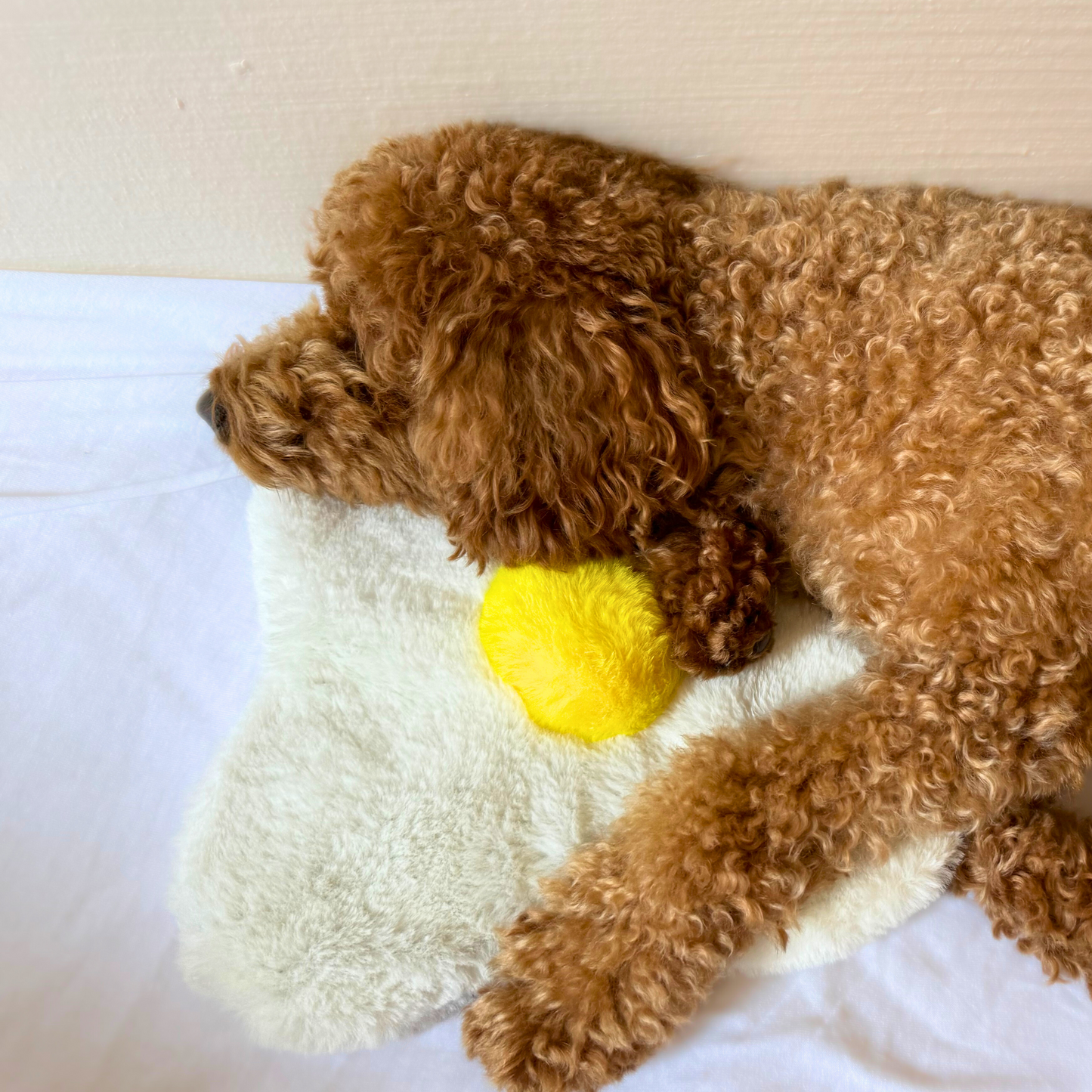 WufWuf Sunny-Side Squeak: The Fried Egg Plush Dog Toy