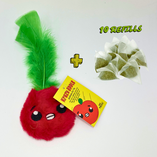 MyMeow Krazy Apple Refillable Cat Toy with 10 North American Natural Catnip Refill Bags