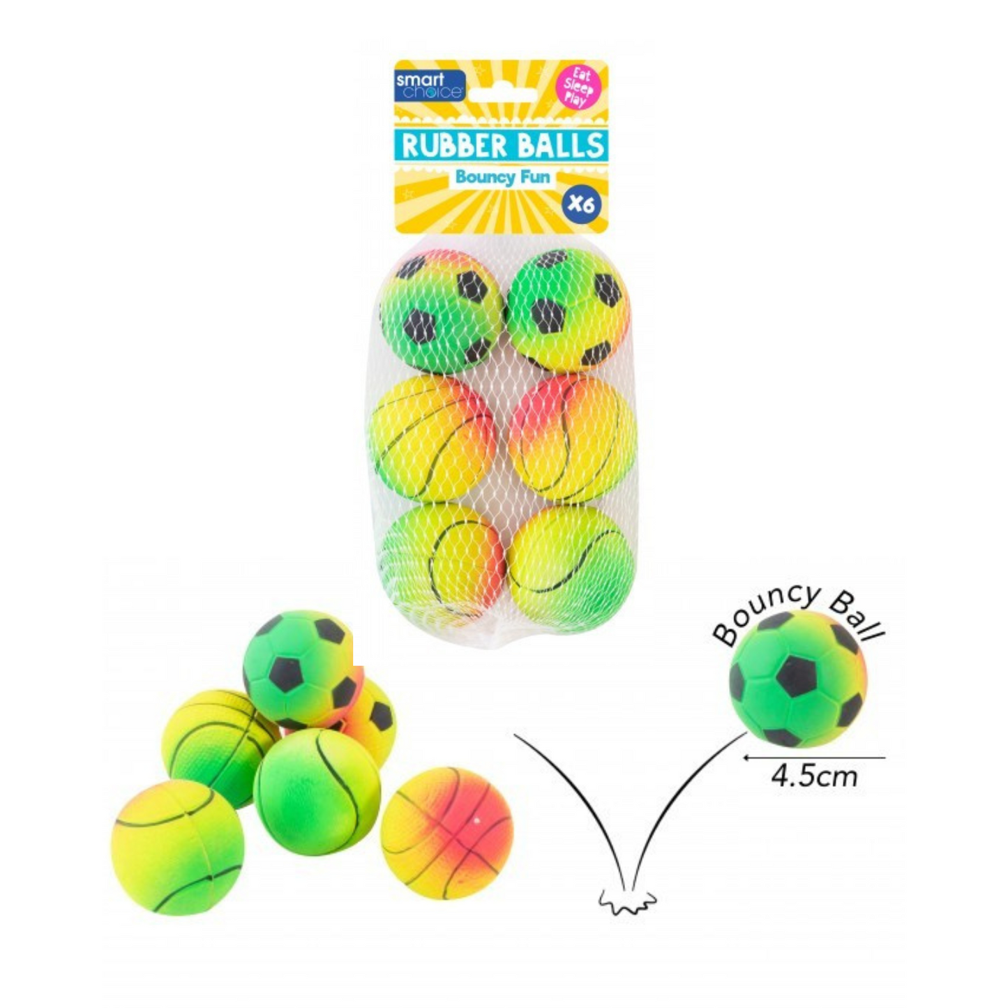 WufWuf & Smart Choice Summer Rainbow Rubber Balls – 6 Pack