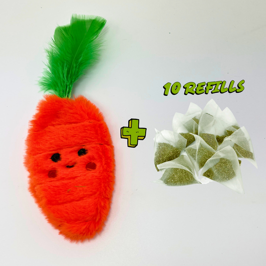 MyMeow - Krazy Carrot Refillable Cat Toy with 10 North American Natural Catnip Refill Bags