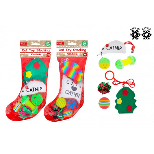 Smart Choice Festive Cat Toy Stocking with 6 Toys, 2 Pack