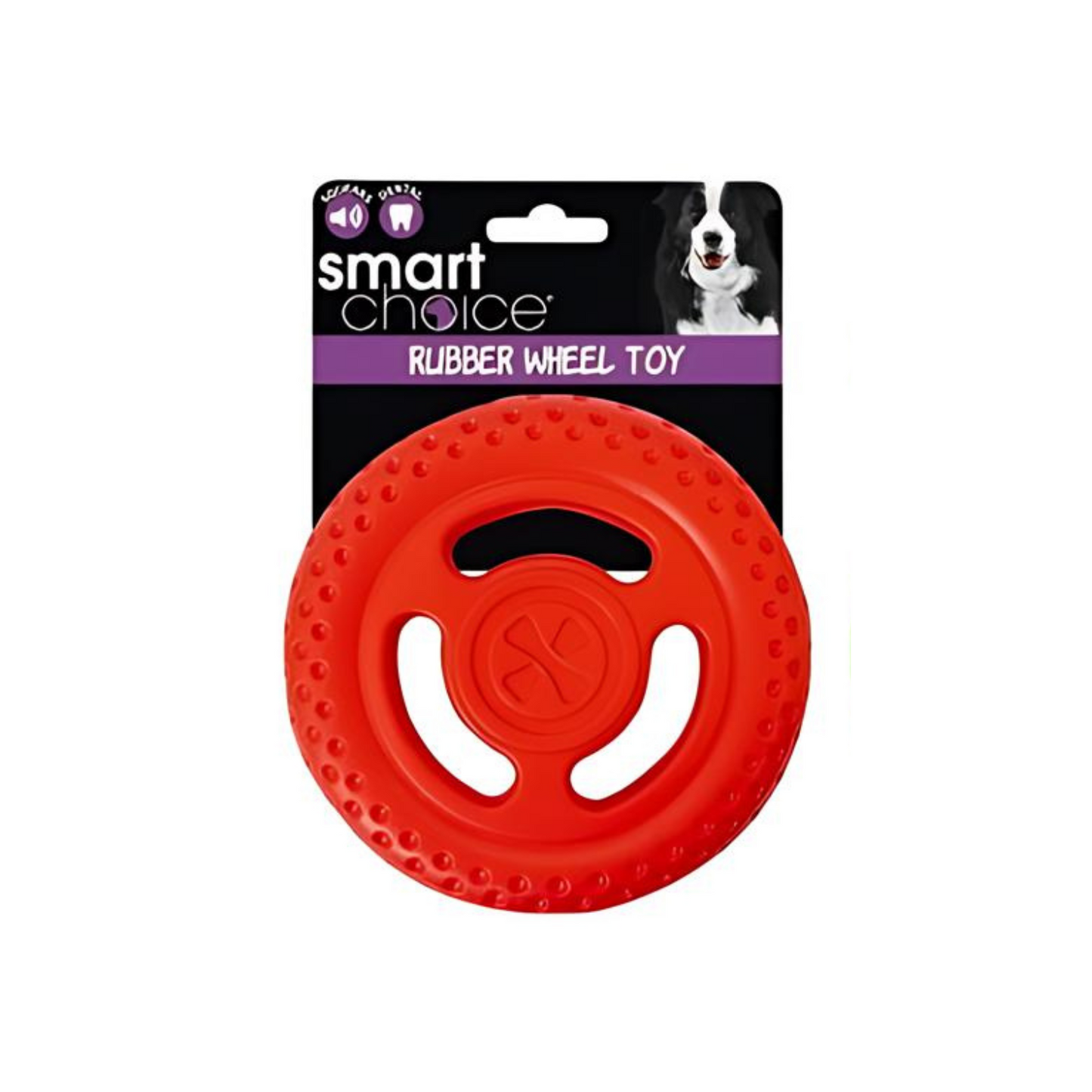 Smart Choice Rubber Wheel Dog Toy with Squeaker, Green