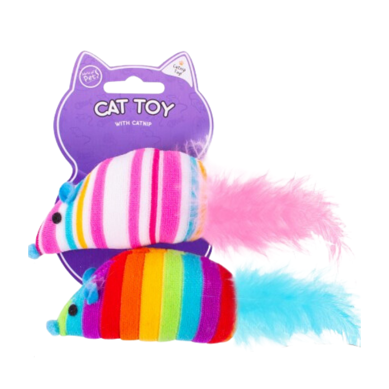 Worlds of Pet - 2 of Catnip Rainbow Mouse Cat Toys X 6 Pack
