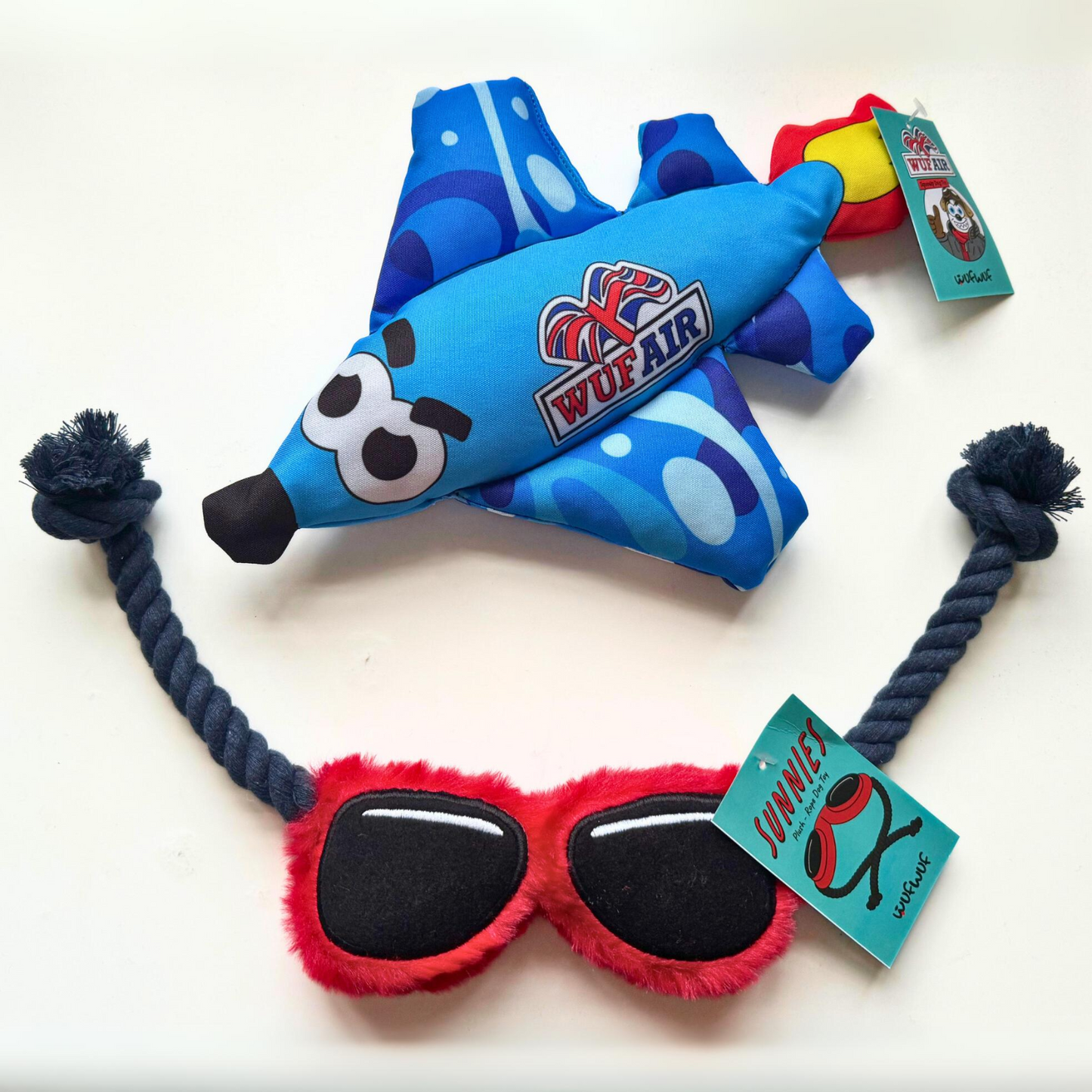 WufWuf High-Flying Pilot Bundle: Plane, Sunglasses, & Rope Plush Dog Toy Set