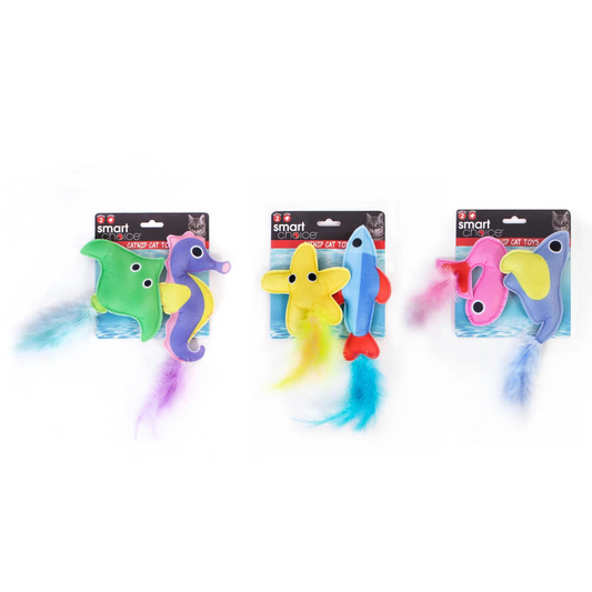 Smart Choice Felt Catnip Ocean-themed 2 x Cat Toys with Feathers, 3 Pack