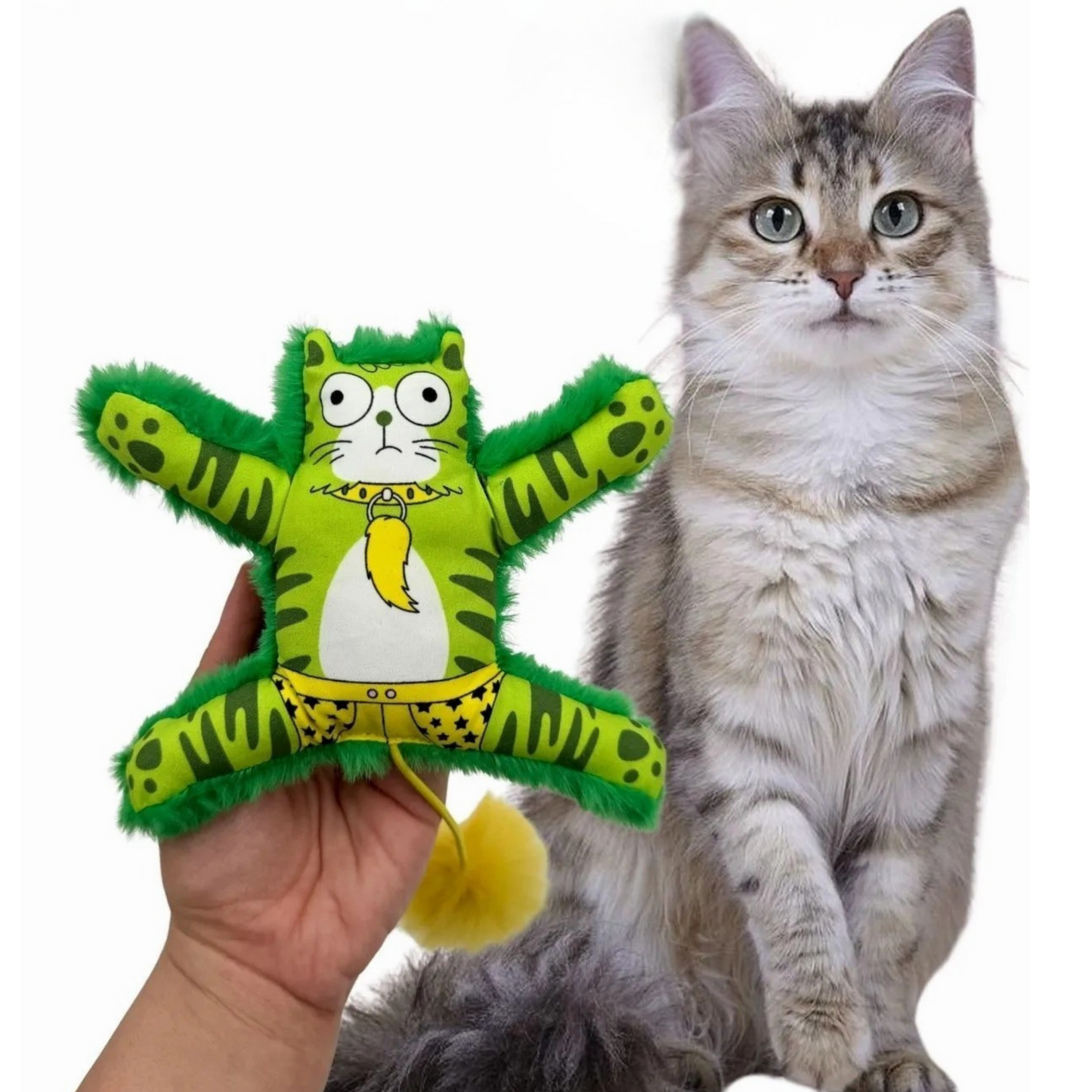 Hoppy Cat Plush Toy – Bouncy Tail with Fluffy Pom-Pom – 16cm Interactive Cat Toy