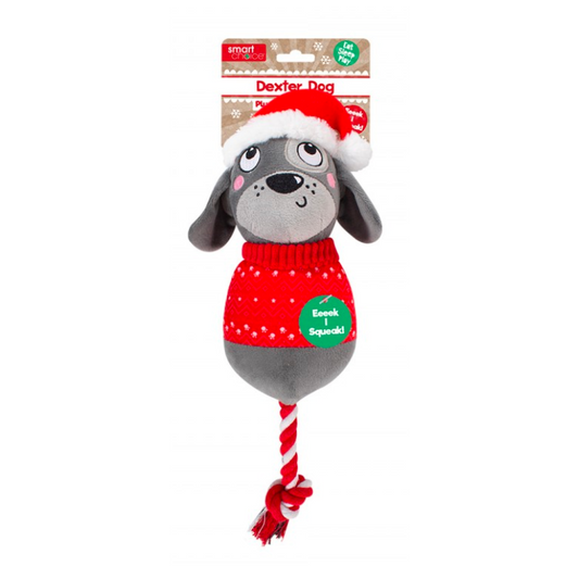 Smart Choice Christmas Squeaky Plush Rope Dexter Dog & Felix Fox Dog Toy, 2 Pack