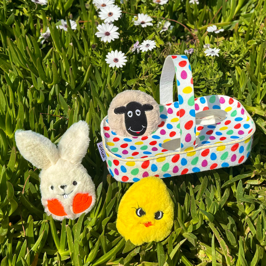 WufWuf Easter Basket: Lamb, Bunny & Chick Hide and Seek Dog Toy Set with Plush, Squeaky, Crinkle Features