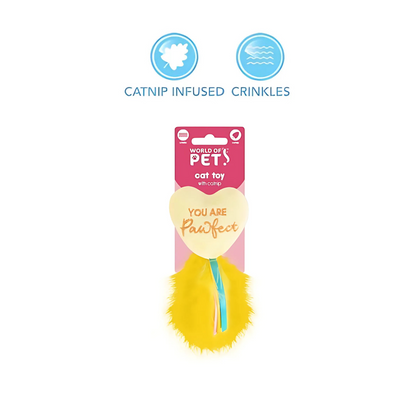 Heart-Shaped Catnip Cat Toy Trio with Feathers - 3 Bright Colours