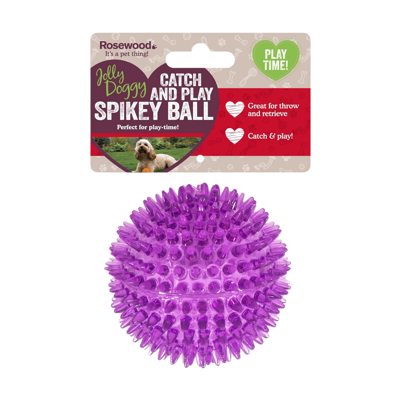 Rosewood Jolly Doggy Catch and Play Spikey Rubber Ball for Dogs, Orange