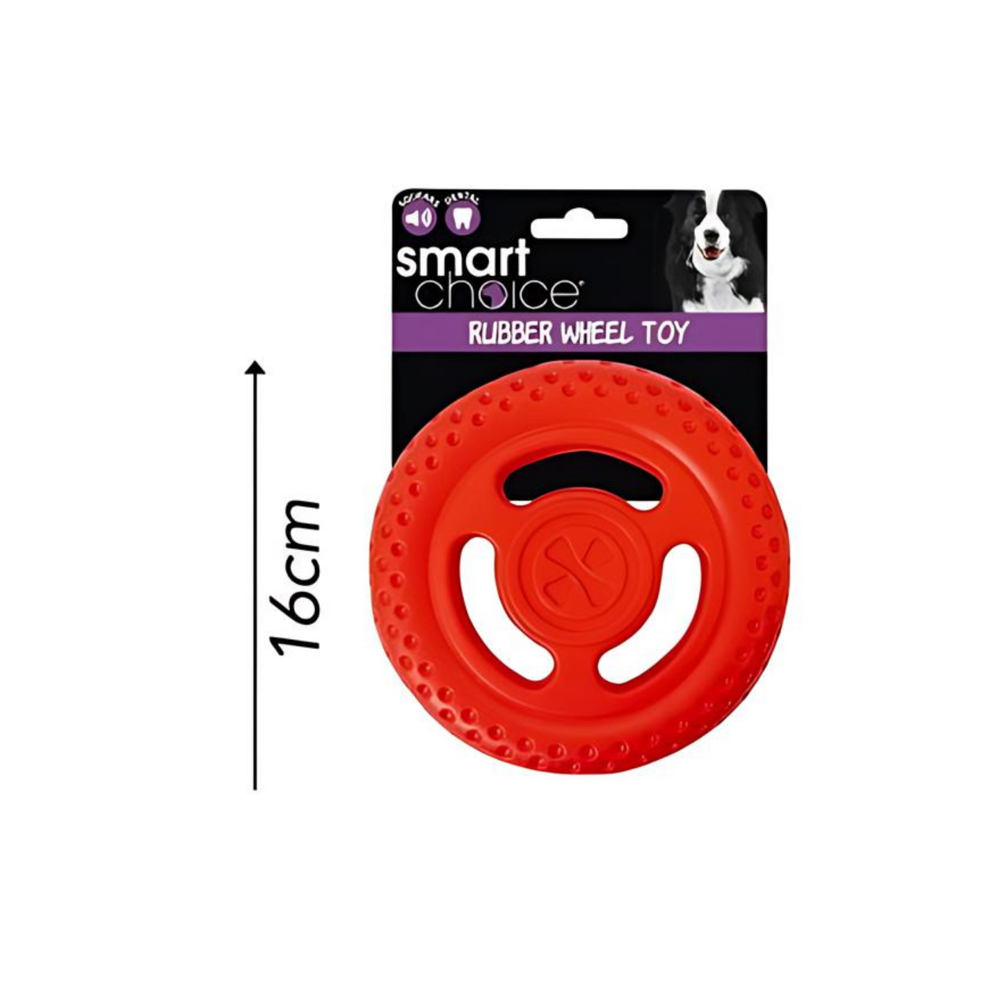 Smart Choice Rubber Wheel Dog Toy with Squeaker, Red