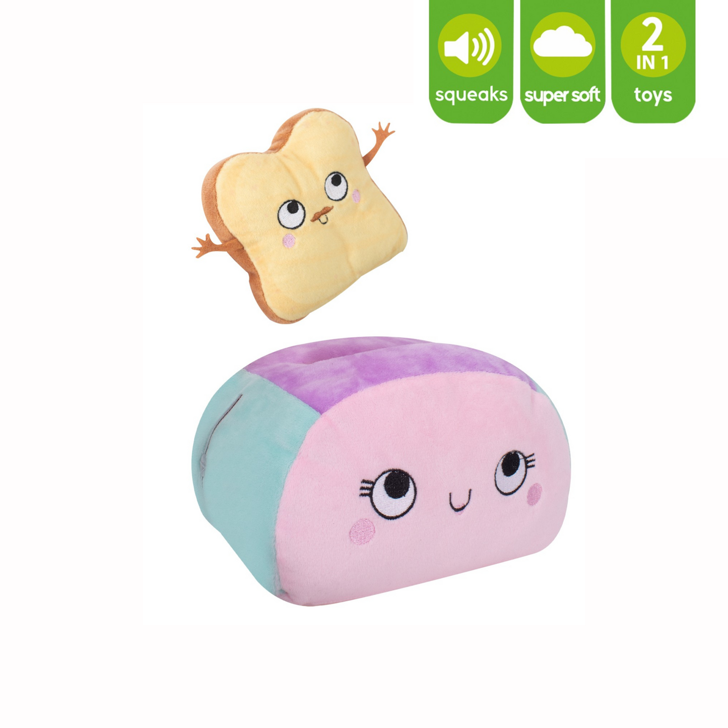 Smart Choice Plush Toaster Dog Toy with Squeaker, 2 Pack