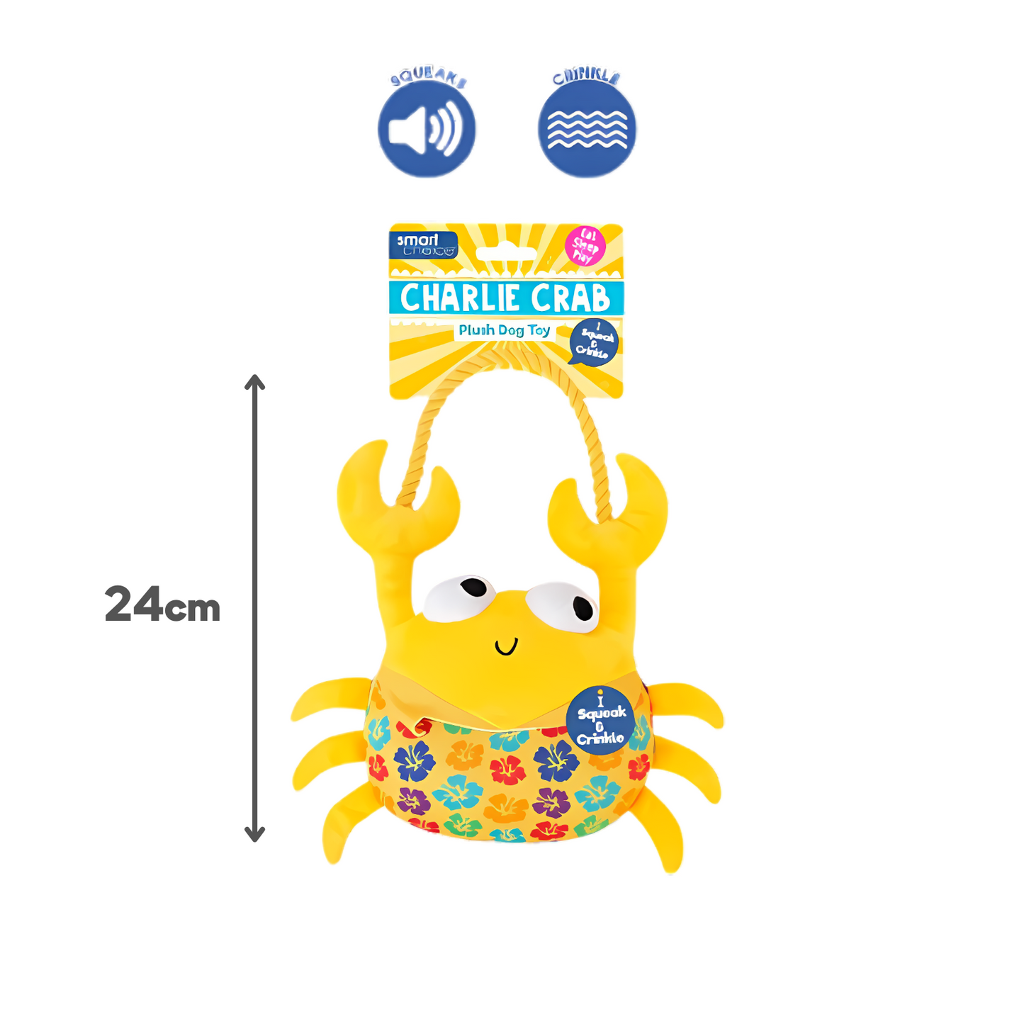 Smart Choice Charlie Crab, Summer Under the Sea Plush Dog Toy with Squeak